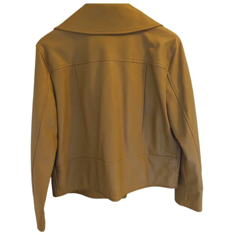 Elizabeth and James mustard yellow faux leather vegan moto jacket size Lg NWT - Picture 2 of 7